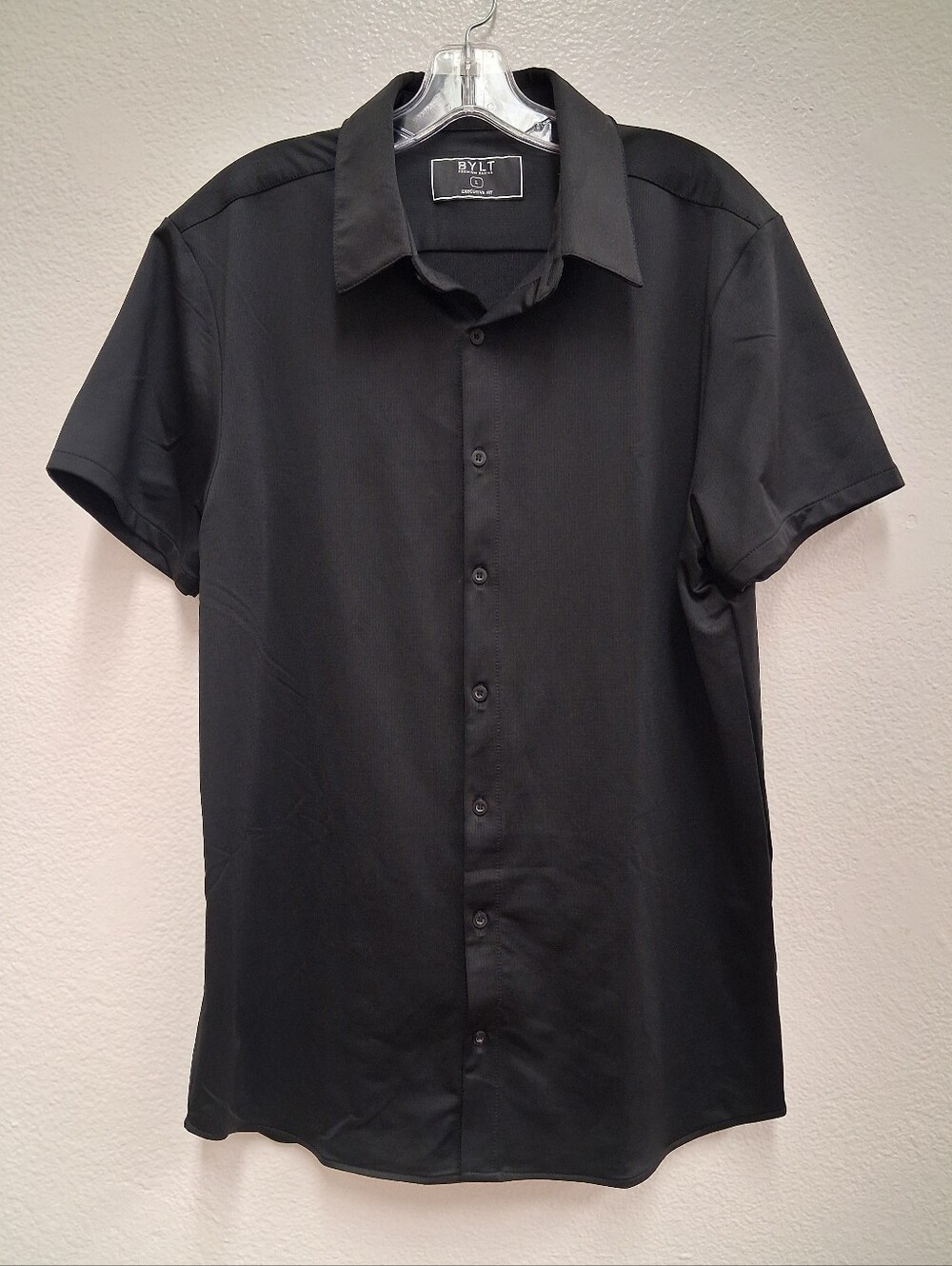 BYLT Premium Basics Mens Button Up Black Stretch Shirt Executive Fit Size Large